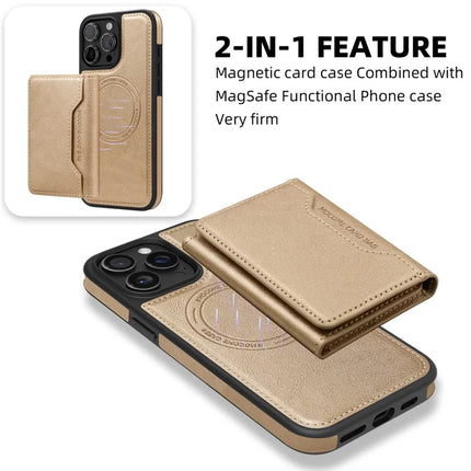 For iPhone 15 Pro Max Magnetic Case Leather Back Phone Cover with Detachable Card Bag