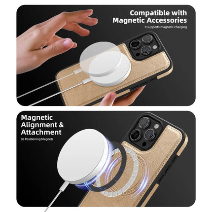 For iPhone 15 Pro Max Magnetic Case Leather Back Phone Cover with Detachable Card Bag