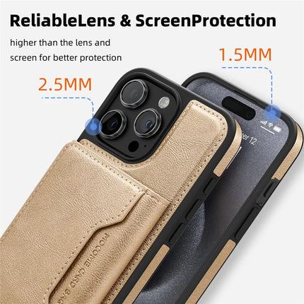 For iPhone 15 Pro Max Magnetic Case Leather Back Phone Cover with Detachable Card Bag