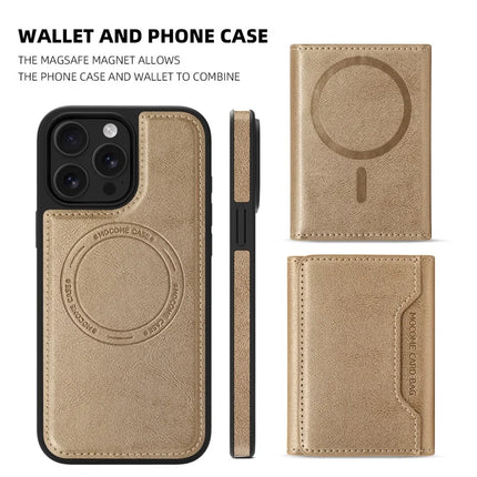 For iPhone 15 Pro Max Magnetic Case Leather Back Phone Cover with Detachable Card Bag