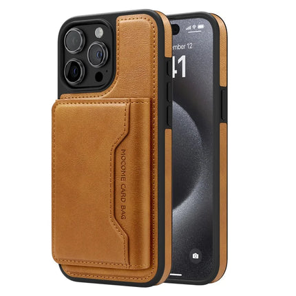 For iPhone 15 Pro Max Magnetic Case Leather Back Phone Cover with Detachable Card Bag