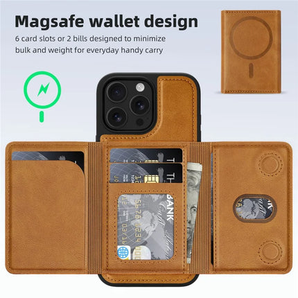 For iPhone 15 Pro Max Magnetic Case Leather Back Phone Cover with Detachable Card Bag