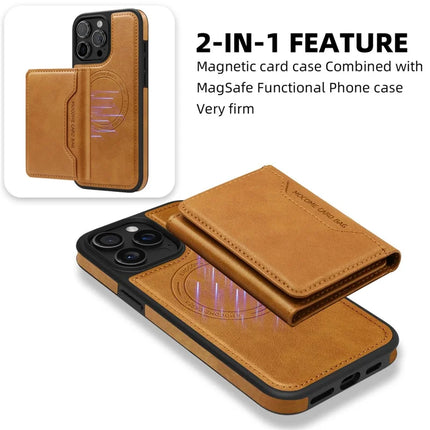 For iPhone 15 Pro Max Magnetic Case Leather Back Phone Cover with Detachable Card Bag