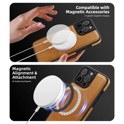 For iPhone 15 Pro Max Magnetic Case Leather Back Phone Cover with Detachable Card Bag