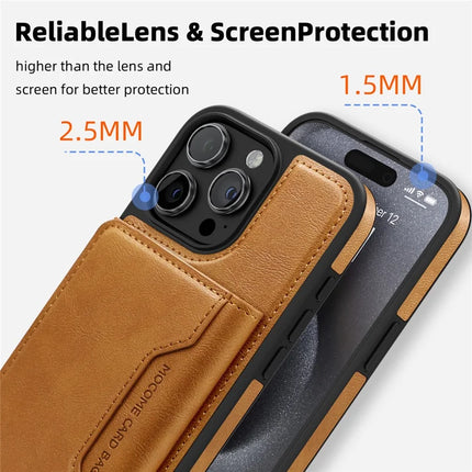 For iPhone 15 Pro Max Magnetic Case Leather Back Phone Cover with Detachable Card Bag
