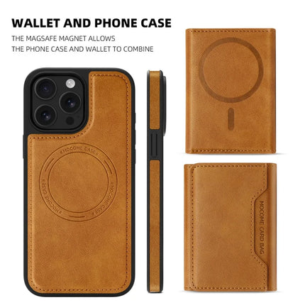For iPhone 15 Pro Max Magnetic Case Leather Back Phone Cover with Detachable Card Bag
