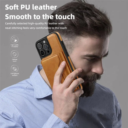 For iPhone 15 Pro Max Magnetic Case Leather Back Phone Cover with Detachable Card Bag