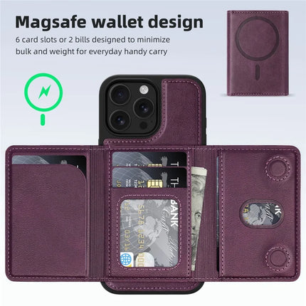 For iPhone 15 Pro Max Magnetic Case Leather Back Phone Cover with Detachable Card Bag