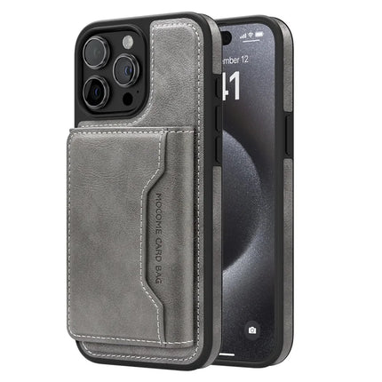 For iPhone 15 Pro Max Magnetic Case Leather Back Phone Cover with Detachable Card Bag