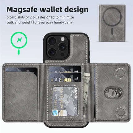 For iPhone 15 Pro Max Magnetic Case Leather Back Phone Cover with Detachable Card Bag