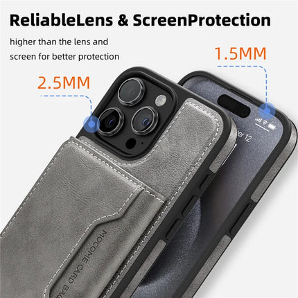 For iPhone 15 Pro Max Magnetic Case Leather Back Phone Cover with Detachable Card Bag