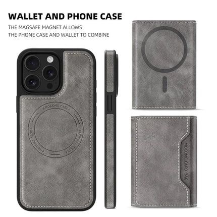 For iPhone 15 Pro Max Magnetic Case Leather Back Phone Cover with Detachable Card Bag