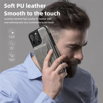 For iPhone 15 Pro Max Magnetic Case Leather Back Phone Cover with Detachable Card Bag