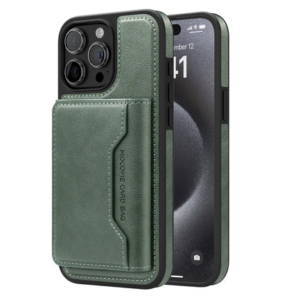 For iPhone 15 Pro Max Magnetic Case Leather Back Phone Cover with Detachable Card Bag