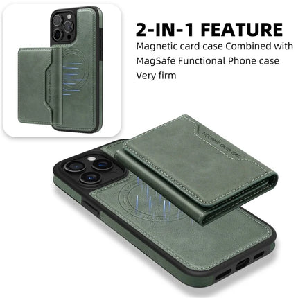 For iPhone 15 Pro Max Magnetic Case Leather Back Phone Cover with Detachable Card Bag