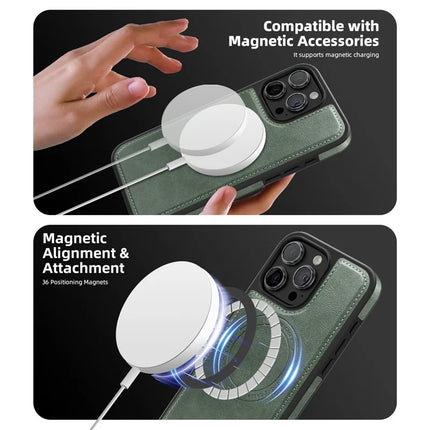 For iPhone 15 Pro Max Magnetic Case Leather Back Phone Cover with Detachable Card Bag
