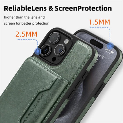 For iPhone 15 Pro Max Magnetic Case Leather Back Phone Cover with Detachable Card Bag