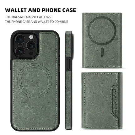 For iPhone 15 Pro Max Magnetic Case Leather Back Phone Cover with Detachable Card Bag