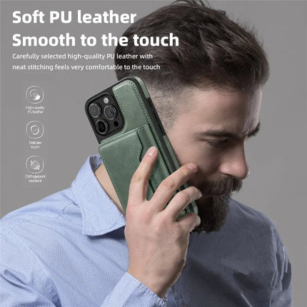 For iPhone 15 Pro Max Magnetic Case Leather Back Phone Cover with Detachable Card Bag