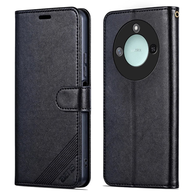 AZNS For Honor X60 5G Case Anti-Scratch PU Leather Stand Wallet Phone Cover - Black
