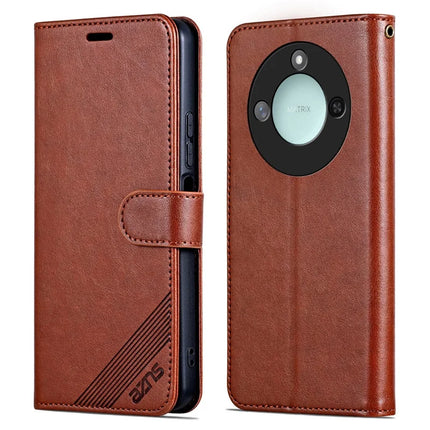AZNS For Honor X60 5G Case Anti-Scratch PU Leather Stand Wallet Phone Cover - Brown