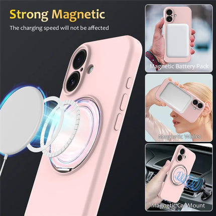 For iPhone 16 Case Compatible with MagSafe Rotating Metal Kickstand PC + Silicone Phone Cover