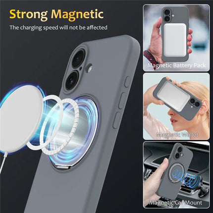 For iPhone 16 Plus Case Compatible with MagSafe Rotating Metal Kickstand PC + Silicone Phone Cover
