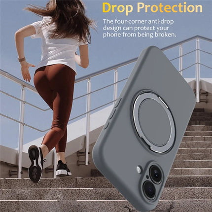 For iPhone 16 Plus Case Compatible with MagSafe Rotating Metal Kickstand PC + Silicone Phone Cover