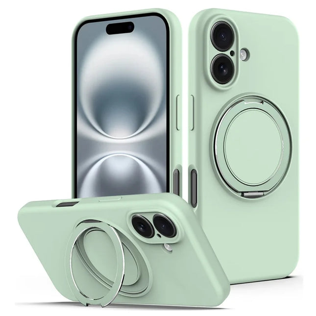 For iPhone 16 Plus Case Compatible with MagSafe Rotating Metal Kickstand PC + Silicone Phone Cover - Light Green