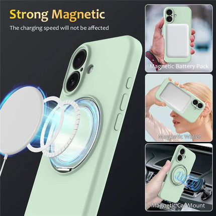 For iPhone 16 Plus Case Compatible with MagSafe Rotating Metal Kickstand PC + Silicone Phone Cover