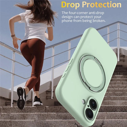 For iPhone 16 Plus Case Compatible with MagSafe Rotating Metal Kickstand PC + Silicone Phone Cover