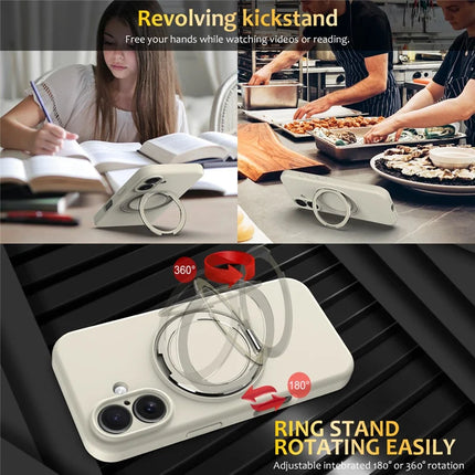 For iPhone 16 Plus Case Compatible with MagSafe Rotating Metal Kickstand PC + Silicone Phone Cover