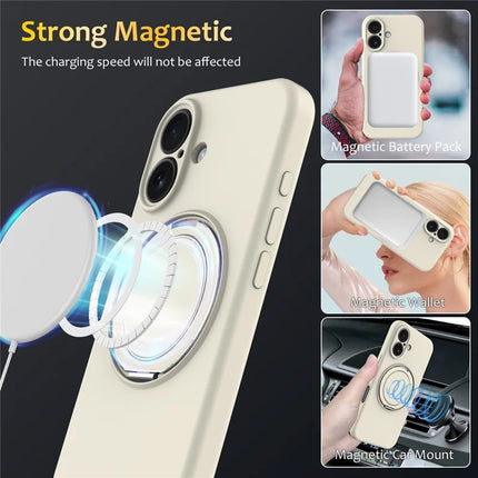 For iPhone 16 Plus Case Compatible with MagSafe Rotating Metal Kickstand PC + Silicone Phone Cover