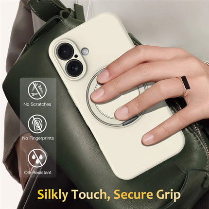 For iPhone 16 Plus Case Compatible with MagSafe Rotating Metal Kickstand PC + Silicone Phone Cover