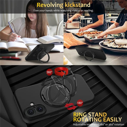 For iPhone 16 Plus Case Compatible with MagSafe Rotating Metal Kickstand PC + Silicone Phone Cover