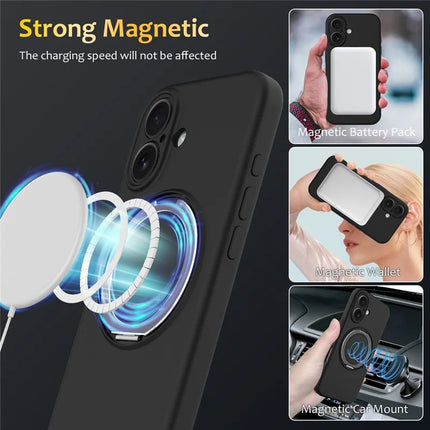 For iPhone 16 Plus Case Compatible with MagSafe Rotating Metal Kickstand PC + Silicone Phone Cover
