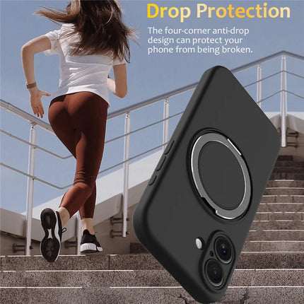 For iPhone 16 Plus Case Compatible with MagSafe Rotating Metal Kickstand PC + Silicone Phone Cover