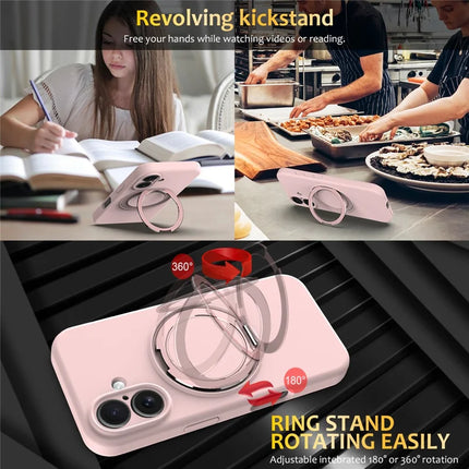 For iPhone 16 Plus Case Compatible with MagSafe Rotating Metal Kickstand PC + Silicone Phone Cover