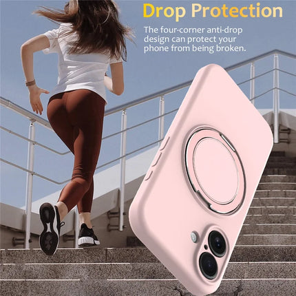 For iPhone 16 Plus Case Compatible with MagSafe Rotating Metal Kickstand PC + Silicone Phone Cover