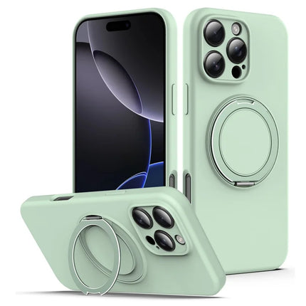 For iPhone 16 Pro Max Case Compatible with MagSafe Rotating Metal Kickstand PC + Silicone Phone Cover - Light Green