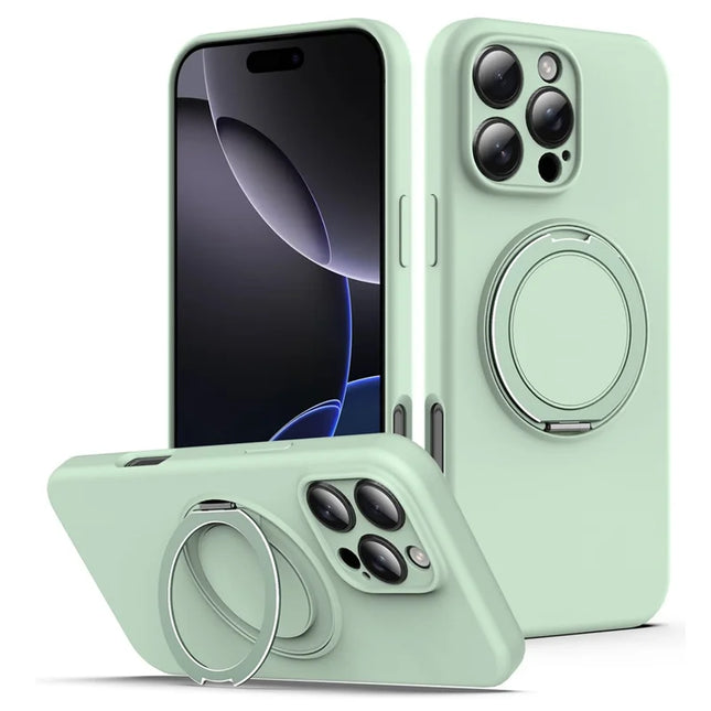 For iPhone 16 Pro Max Case Compatible with MagSafe Rotating Metal Kickstand PC + Silicone Phone Cover - Light Green