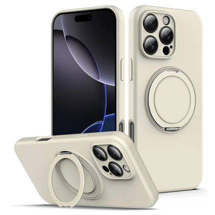 For iPhone 16 Pro Max Case Compatible with MagSafe Rotating Metal Kickstand PC + Silicone Phone Cover - Beige