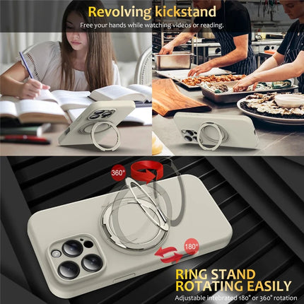 For iPhone 16 Pro Max Case Compatible with MagSafe Rotating Metal Kickstand PC + Silicone Phone Cover