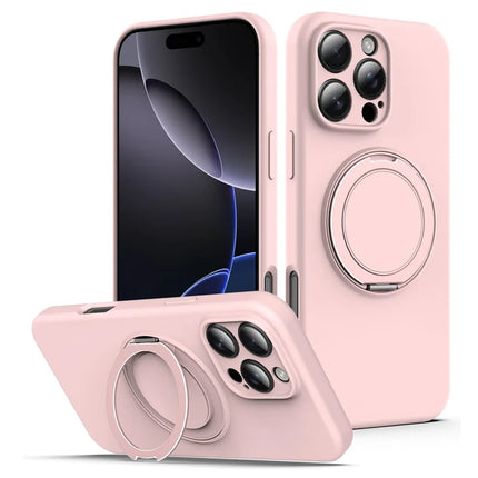 For iPhone 16 Pro Max Case Compatible with MagSafe Rotating Metal Kickstand PC + Silicone Phone Cover - Pink