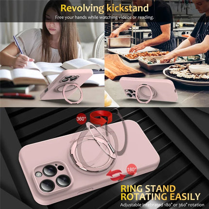 For iPhone 16 Pro Max Case Compatible with MagSafe Rotating Metal Kickstand PC + Silicone Phone Cover