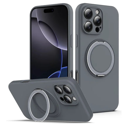 For iPhone 16 Pro Max Case Compatible with MagSafe Rotating Metal Kickstand PC + Silicone Phone Cover - Grey