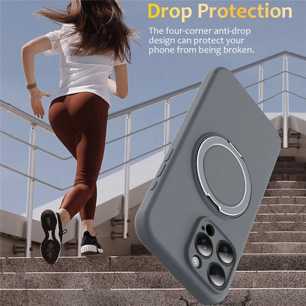 For iPhone 16 Pro Max Case Compatible with MagSafe Rotating Metal Kickstand PC + Silicone Phone Cover