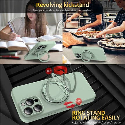 For iPhone 16 Pro Case Compatible with MagSafe Rotating Metal Kickstand PC + Silicone Phone Cover
