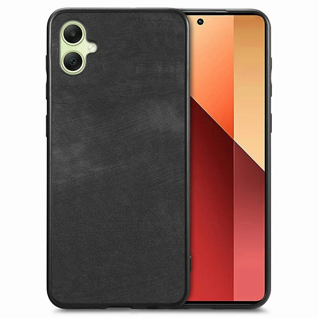 For Samsung Galaxy A06 Case Retro Leather + TPU Shockproof Protective Phone Cover - Black