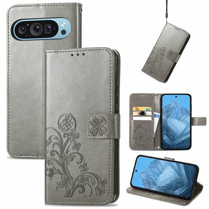 For Google Pixel 9 / Pixel 9 Pro Leather Case Four-Leaf Clover Wallet Phone Cover